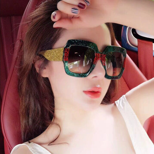 Oversized Square Frame European and American Style Big Rim round Face Myopic Sunglasses Patchwork Color Square Sunglasses Driving Sunglasses