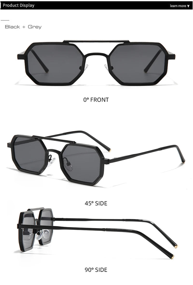 Retro Double Bridges Polygon Small Square Sunglasses Fashion Clear Ocean Gradient Lens Eye Metal Frame