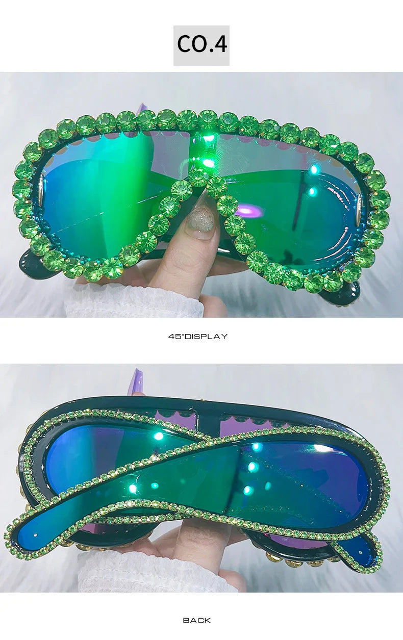 Oversized Punk Rhinestones Sunglasses 2024 Luxury Brand One-Piece Y2K Sports Sun Glasses for Steampunk Eyewear UV400