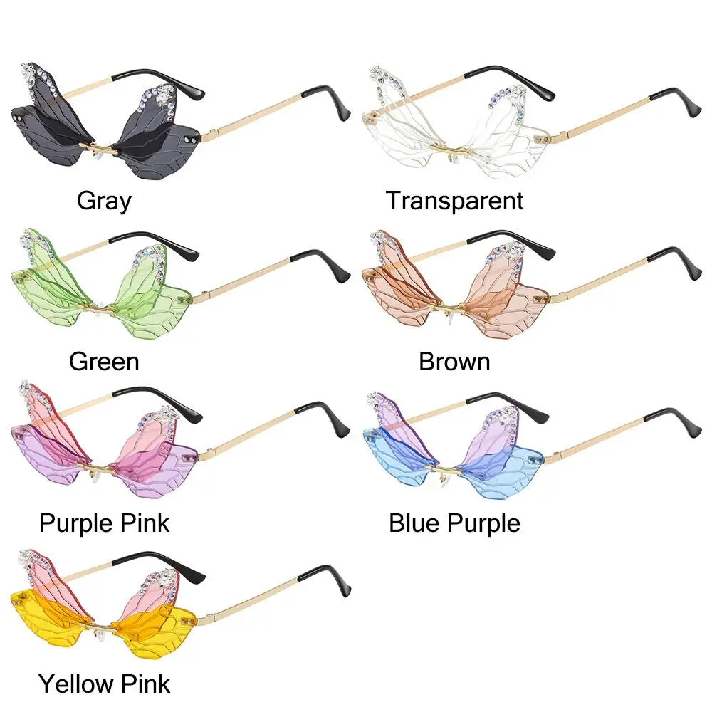 New Design Dragonfly Wing Sunglasses Fashion Street Snap Shades Trendy Bling Rhinestone Sun Glasses Funny Party Eyewear