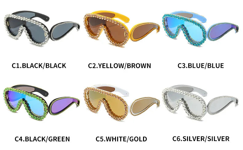 Oversized Punk Rhinestones Sunglasses 2024 Luxury Brand One-Piece Y2K Sports Sun Glasses for Steampunk Eyewear UV400