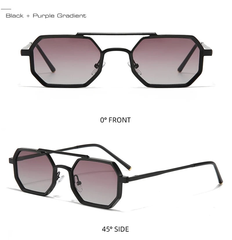 Retro Double Bridges Polygon Small Square Sunglasses Fashion Clear Ocean Gradient Lens Eye Metal Frame