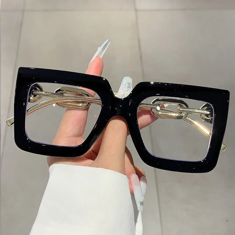 Oversized Square Eyeglasses Stylish Blue Light Blocking Eyewear Trendy Vintage Design Optical Computer Glasses