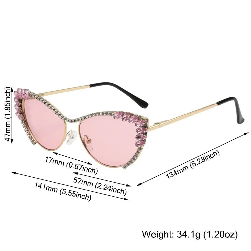 SASSY Trendy Jeweled Frame Diamond Sunglasses Oversized Y2K Cat Eye Rhinestone Sunglasses Costume Party Glasses for Women & Men