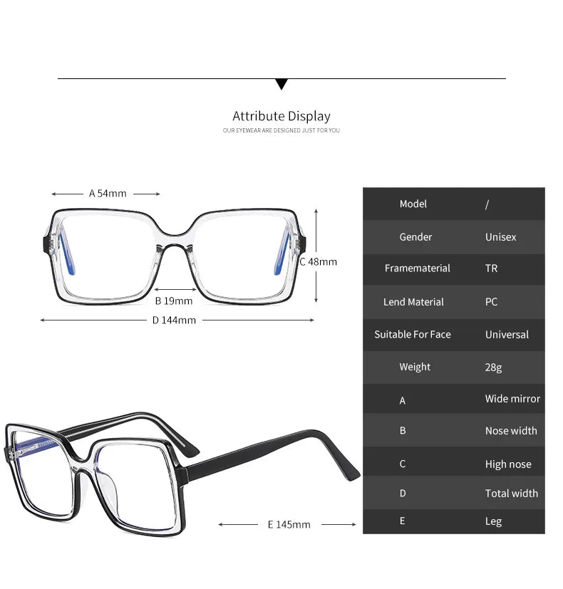 NEW Oversized Square Eyeglasses New Trendy Blue Light Blocking Spectacles Ins Stylish Brand Designer Computer Eyewear