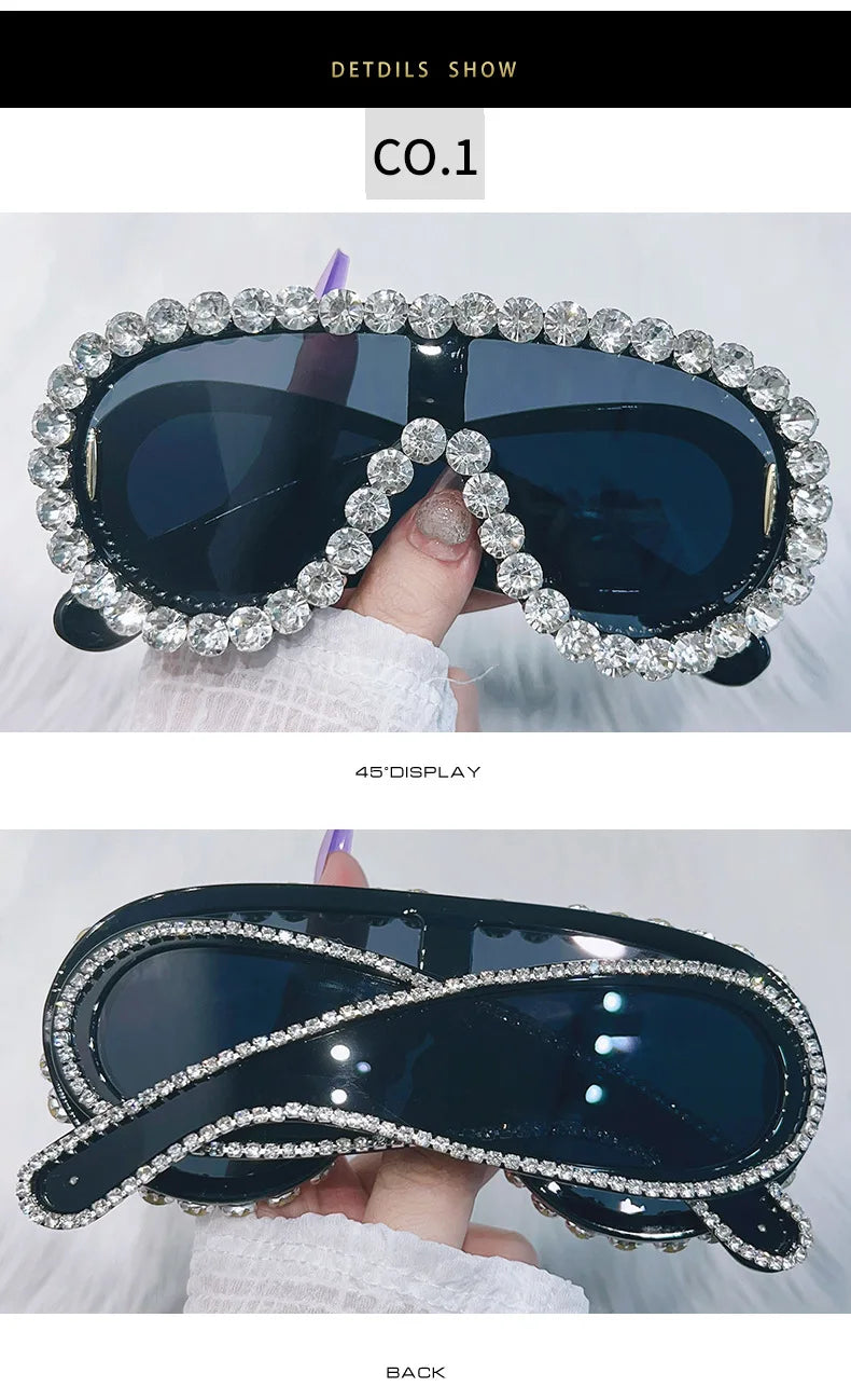 Oversized Punk Rhinestones Sunglasses 2024 Luxury Brand One-Piece Y2K Sports Sun Glasses for Steampunk Eyewear UV400