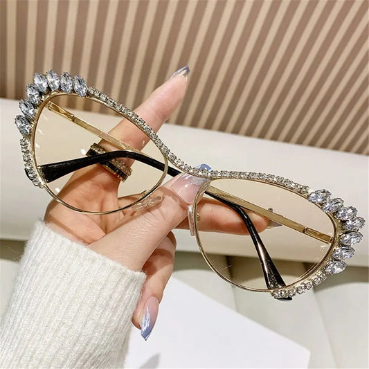 VINTAGE STYLE JEWELED Frame Diamond Sunglasses Oversized Y2K Cat Eye Rhinestone Sunglasses Costume Party Glasses for Women & Men