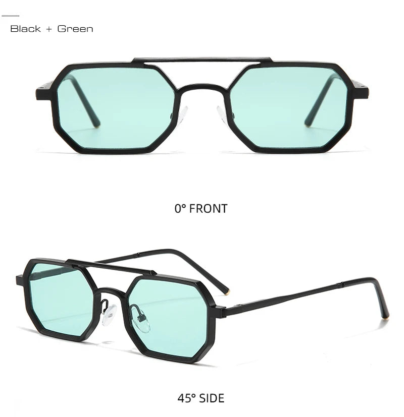 Retro Double Bridges Polygon Small Square Sunglasses Fashion Clear Ocean Gradient Lens Eye Metal Frame