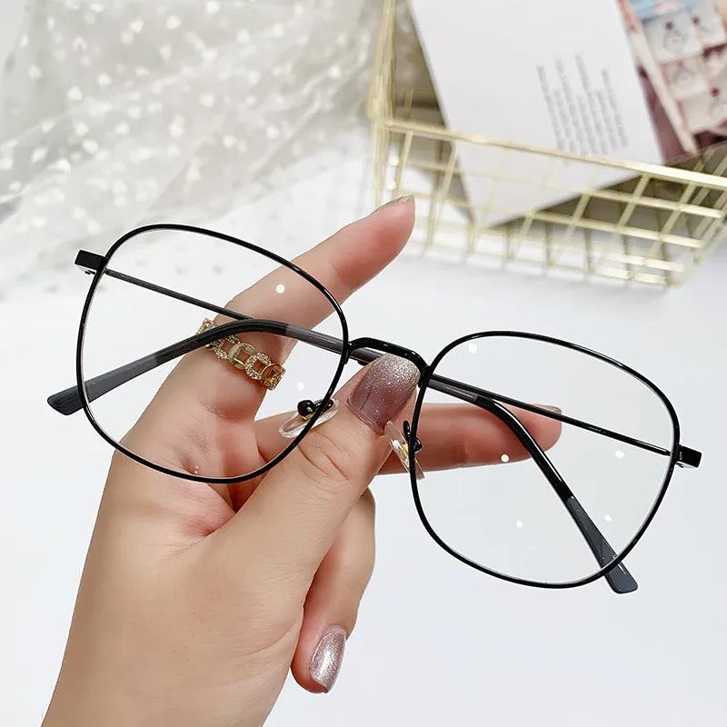 Non BLUE LIGHT Glasses Oversized Square Black Gold Metal Frame Finish Glasses