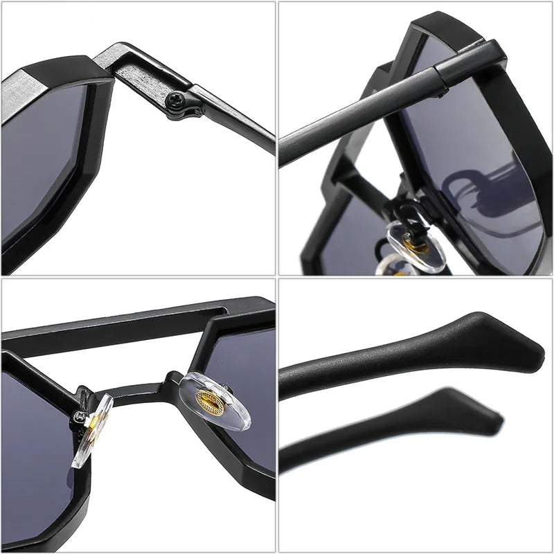 Retro Metal Punk Polygon Square Sunglasses Fashion Clear Mirror Shades UV400 Red Yellow Sun Glasses