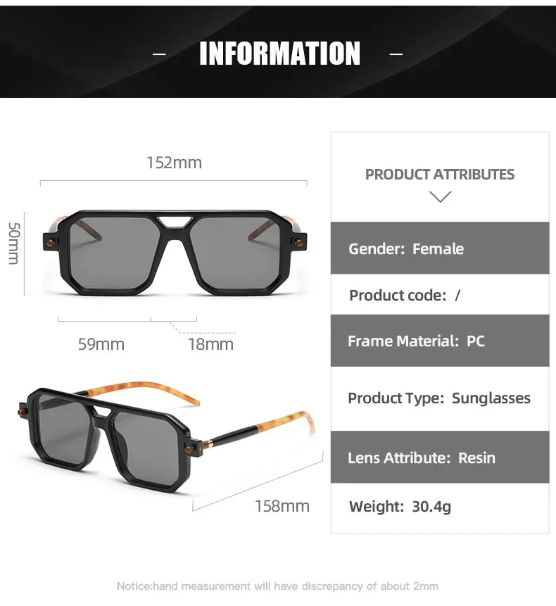 New Double Bridges Square Sunglasses Fashion Gradient Shades UV400 Retro Polygon Sun Glasses