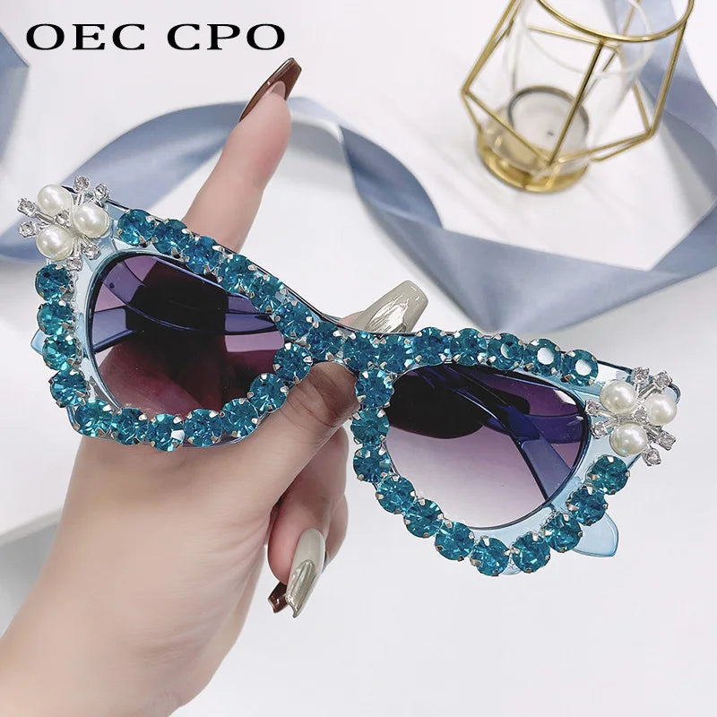 SASSY BLINGY New Cat Eye Diamond Sunglasses Goggle  Luxury Brand Rhinestone Sun Glasses  Punk Party Shades Eyewear Oculo UV400