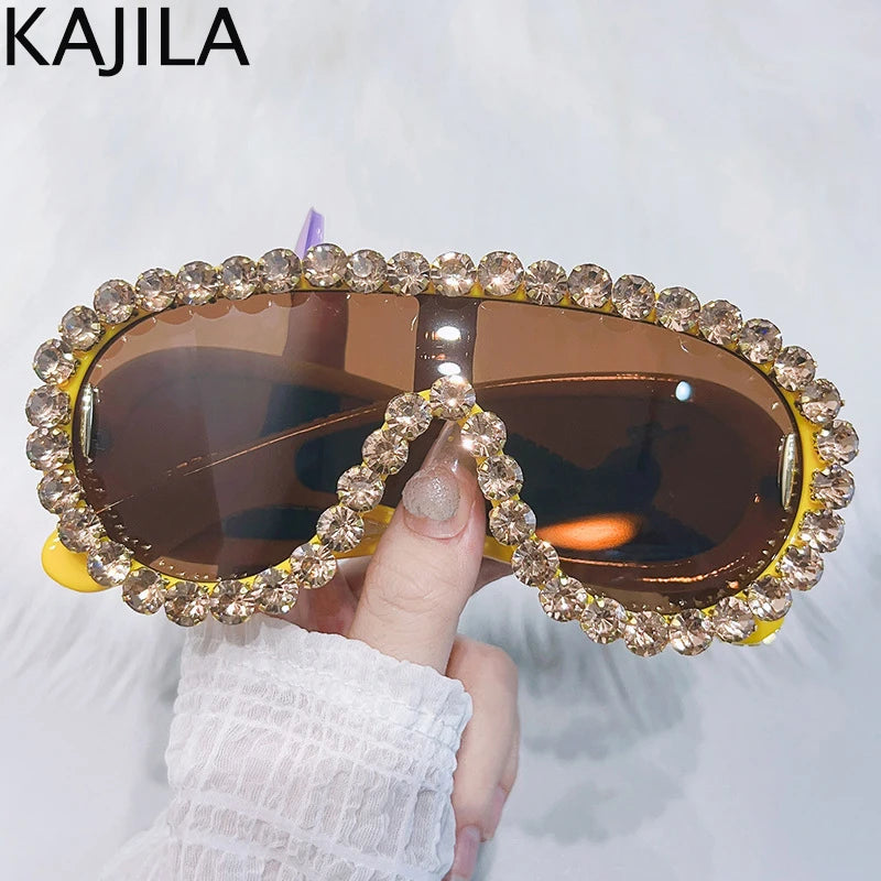 Oversized Punk Rhinestones Sunglasses 2024 Luxury Brand One-Piece Y2K Sports Sun Glasses for Steampunk Eyewear UV400