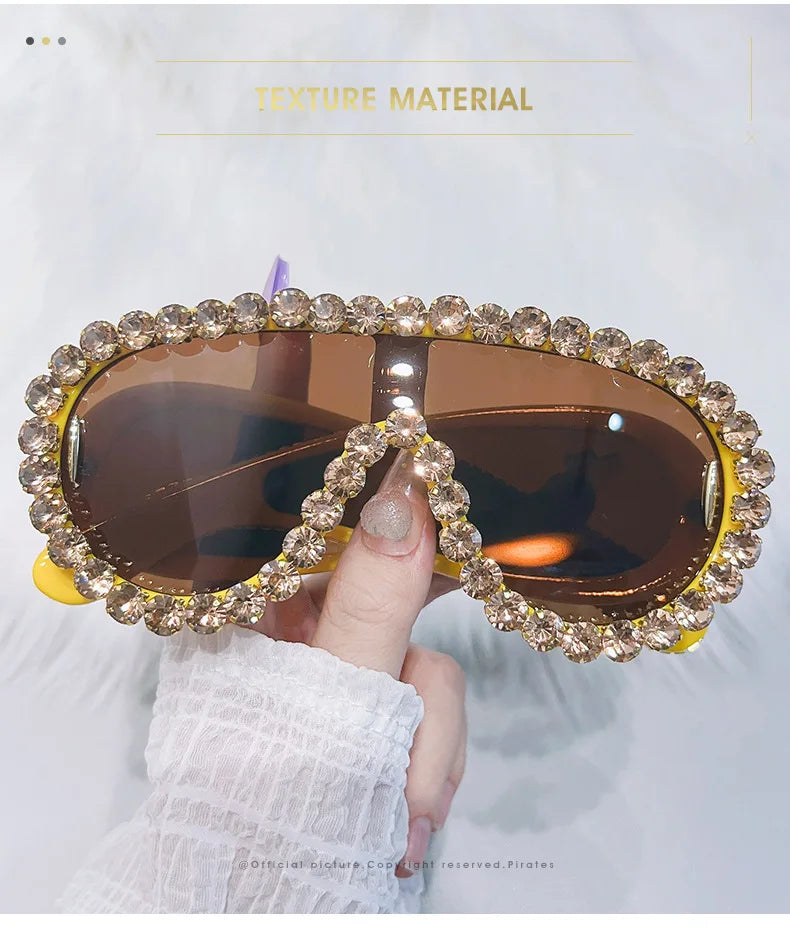 Oversized Punk Rhinestones Sunglasses 2024 Luxury Brand One-Piece Y2K Sports Sun Glasses for Steampunk Eyewear UV400