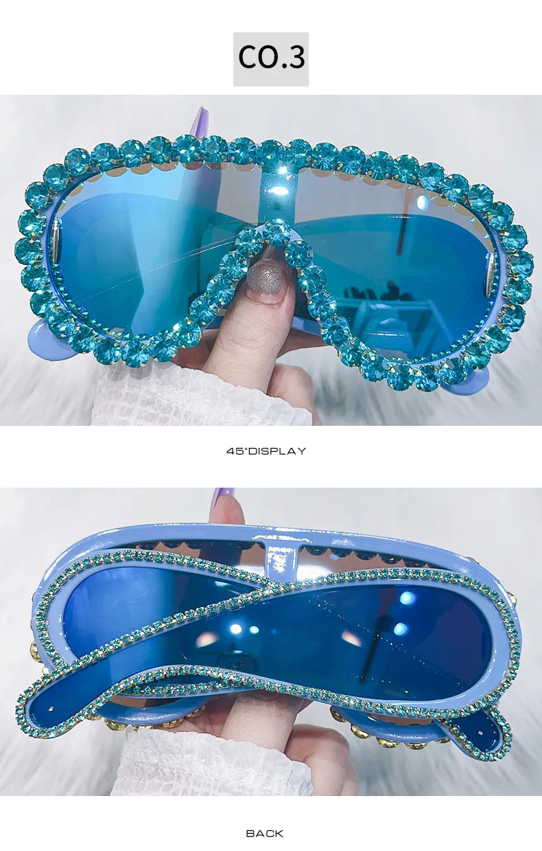 Oversized Punk Rhinestones Sunglasses 2024 Luxury Brand One-Piece Y2K Sports Sun Glasses for Steampunk Eyewear UV400