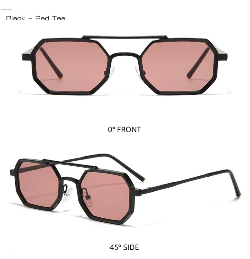 Retro Double Bridges Polygon Small Square Sunglasses Fashion Clear Ocean Gradient Lens Eye Metal Frame