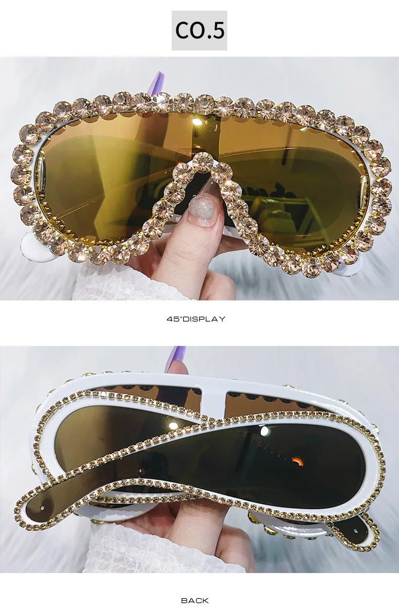 Oversized Punk Rhinestones Sunglasses 2024 Luxury Brand One-Piece Y2K Sports Sun Glasses for Steampunk Eyewear UV400