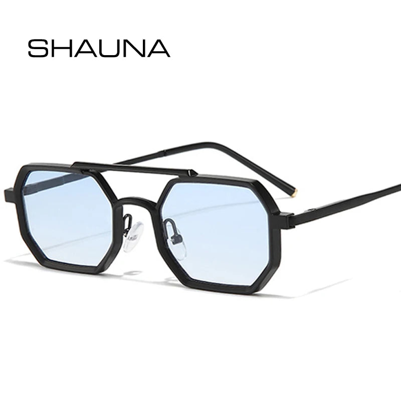 Retro Double Bridges Polygon Small Square Sunglasses Fashion Clear Ocean Gradient Lens Eye Metal Frame