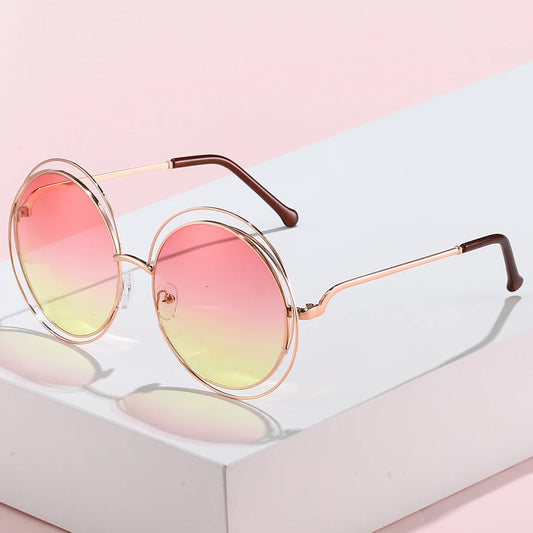 GLAMOROUS Round Sunglasses New Fashion Oversized Mirror Shades Trendy Luxury Brand Design Gradient Casual Sun Glasses