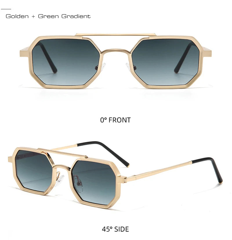 Retro Double Bridges Polygon Small Square Sunglasses Fashion Clear Ocean Gradient Lens Eye Metal Frame