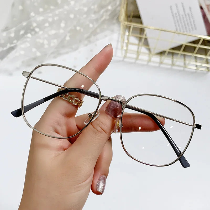 Non BLUE LIGHT Glasses Oversized Square Black Gold Metal Frame Finish Glasses