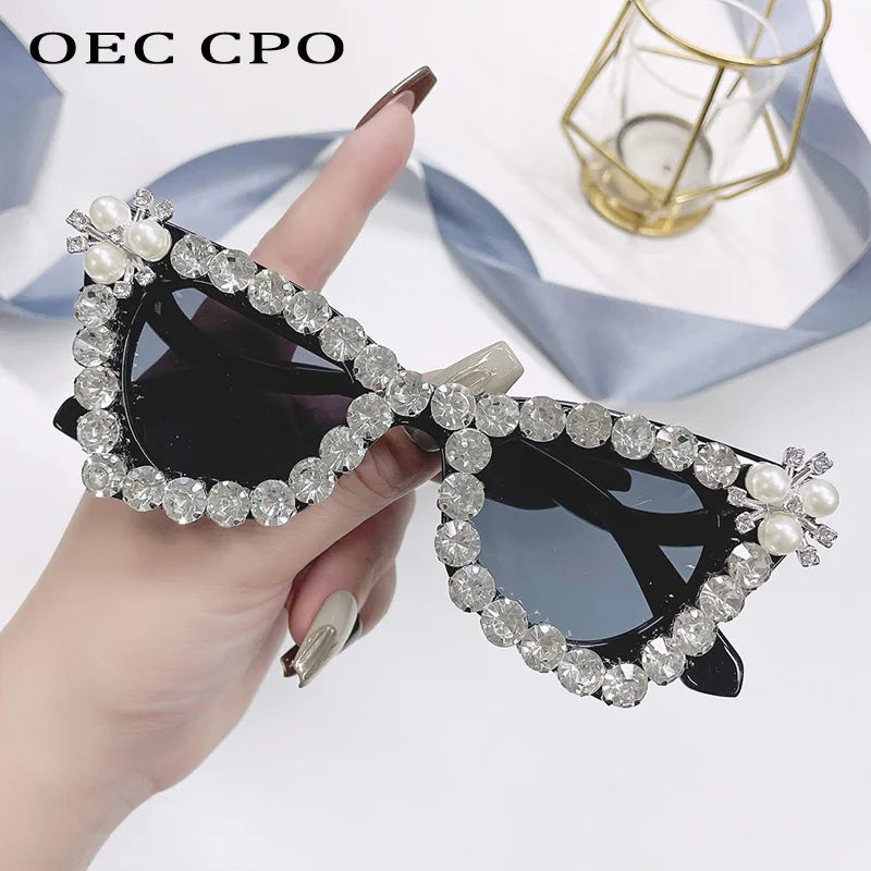 SASSY BLINGY New Cat Eye Diamond Sunglasses Goggle  Luxury Brand Rhinestone Sun Glasses  Punk Party Shades Eyewear Oculo UV400