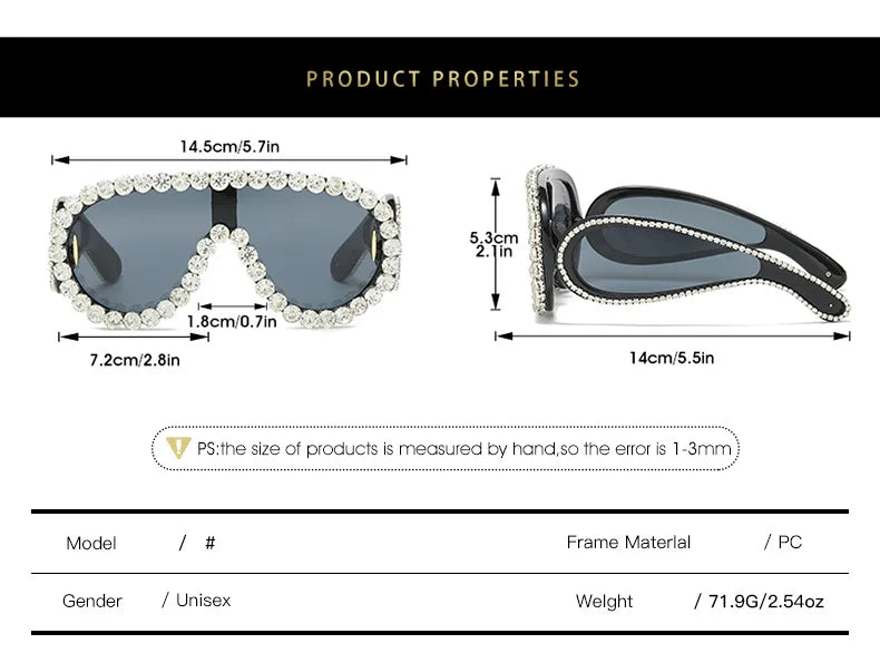 Oversized Punk Rhinestones Sunglasses 2024 Luxury Brand One-Piece Y2K Sports Sun Glasses for Steampunk Eyewear UV400