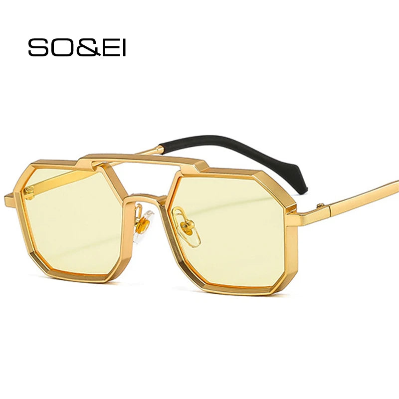 Retro Metal Punk Polygon Square Sunglasses Fashion Clear Mirror Shades UV400 Red Yellow Sun Glasses