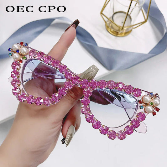 SASSY BLINGY New Cat Eye Diamond Sunglasses Goggle  Luxury Brand Rhinestone Sun Glasses  Punk Party Shades Eyewear Oculo UV400