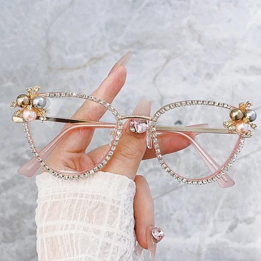 2024 new inlaid diamond glasses frame personalized cat-eye fashion handmade shiny rhinestone luxury