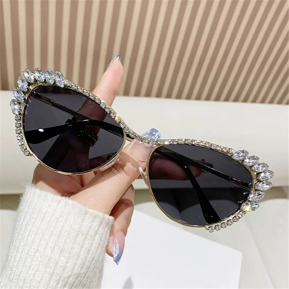 SASSY Trendy Jeweled Frame Diamond Sunglasses Oversized Y2K Cat Eye Rhinestone Sunglasses Costume Party Glasses for Women & Men