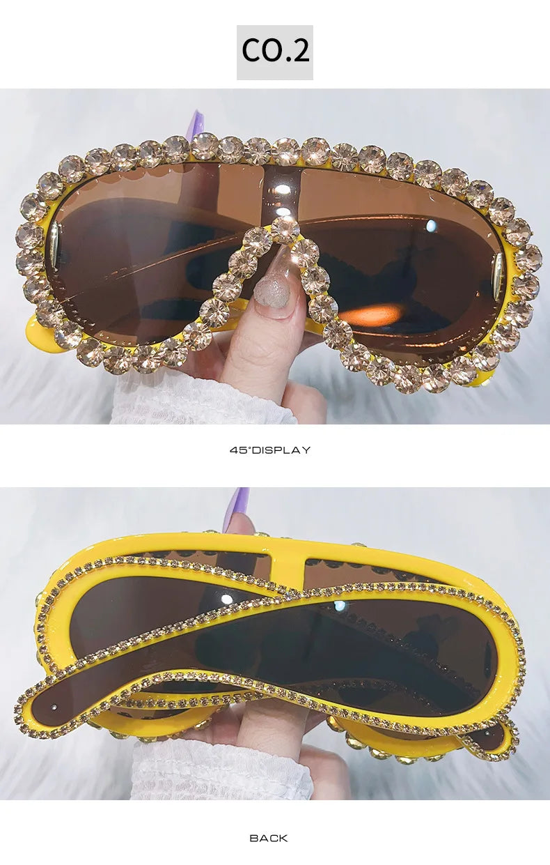 Oversized Punk Rhinestones Sunglasses 2024 Luxury Brand One-Piece Y2K Sports Sun Glasses for Steampunk Eyewear UV400