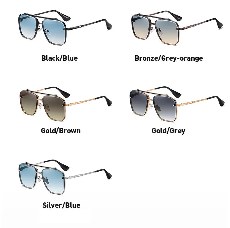 Gradient Color Sunglasses Large Metal Frame Sunglasses UV400 Protection