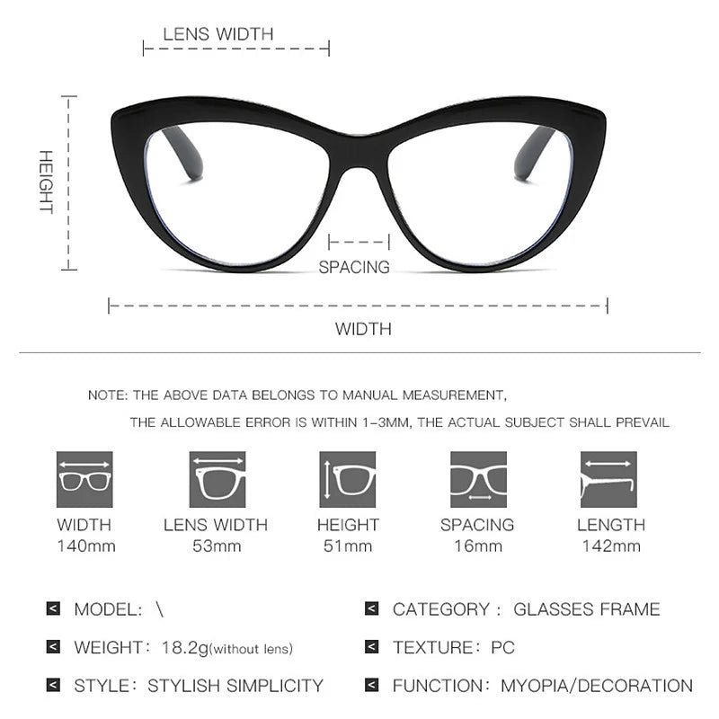 New 1PC Eyeglasses Frames for Women Sexy Cat Eye Glasses Frame Red Black Clear Optical Spectacles Blue Light Blocking Glasses