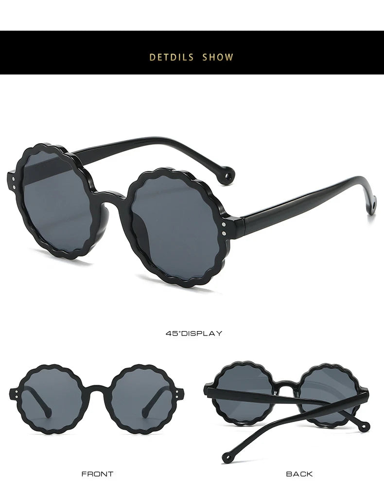 Fashion Round Sunglasses Trendy Vintage Flower Shaped Rim Gradient Sun Glasses 2024 New Brand Design Stylish Shades