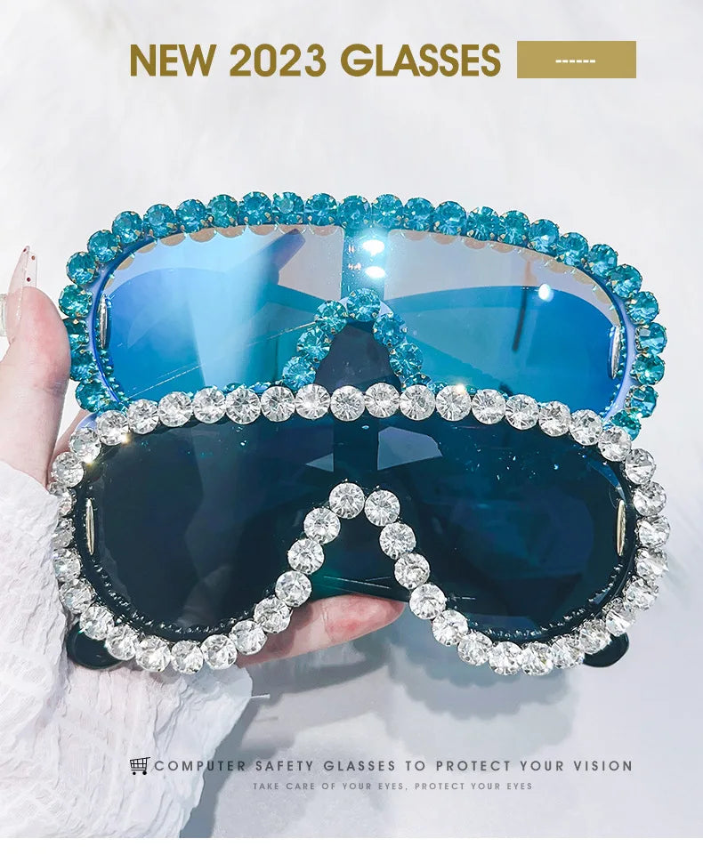 Oversized Punk Rhinestones Sunglasses 2024 Luxury Brand One-Piece Y2K Sports Sun Glasses for Steampunk Eyewear UV400