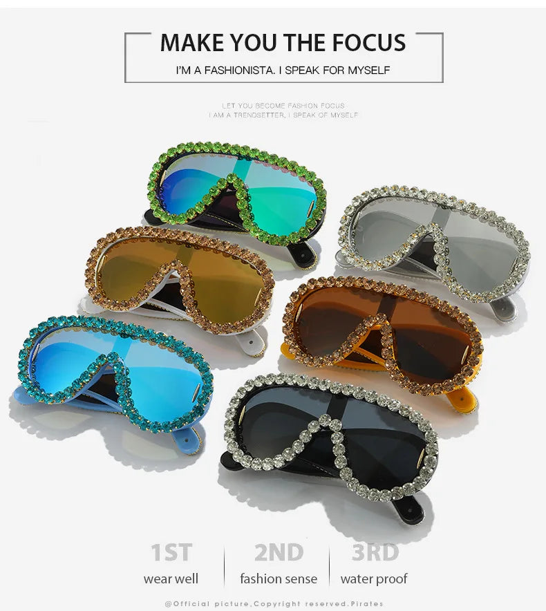 Oversized Punk Rhinestones Sunglasses 2024 Luxury Brand One-Piece Y2K Sports Sun Glasses for Steampunk Eyewear UV400