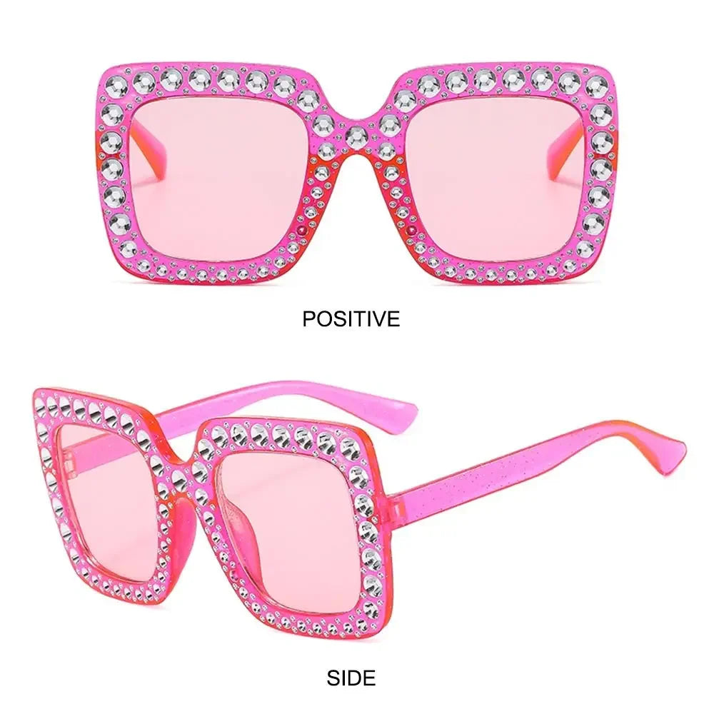 2024 New Crystal Oversized Sunglasses Rhinestone Square Diamond Sunglasses Retro Big Frame Sparkling Glasses