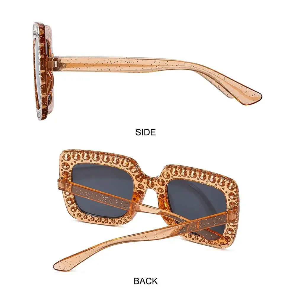 2024 New Crystal Oversized Sunglasses Rhinestone Square Diamond Sunglasses Retro Big Frame Sparkling Glasses