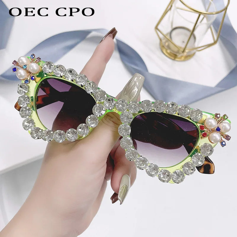 SASSY BLINGY New Cat Eye Diamond Sunglasses Goggle  Luxury Brand Rhinestone Sun Glasses  Punk Party Shades Eyewear Oculo UV400