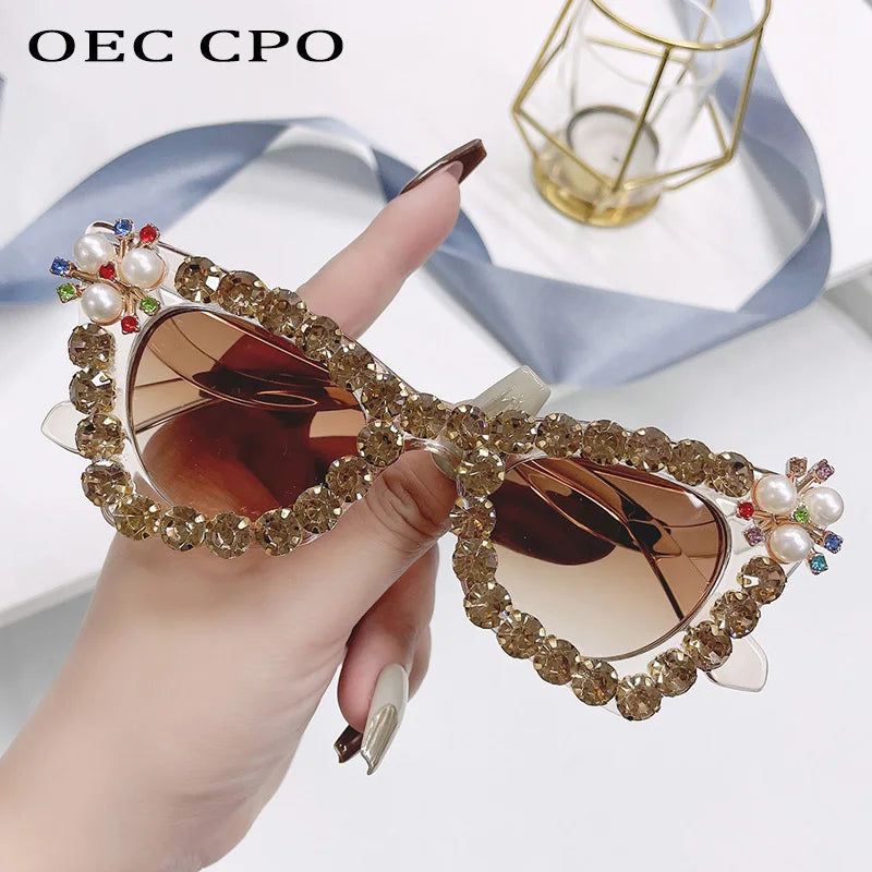 SASSY BLINGY New Cat Eye Diamond Sunglasses Goggle  Luxury Brand Rhinestone Sun Glasses  Punk Party Shades Eyewear Oculo UV400