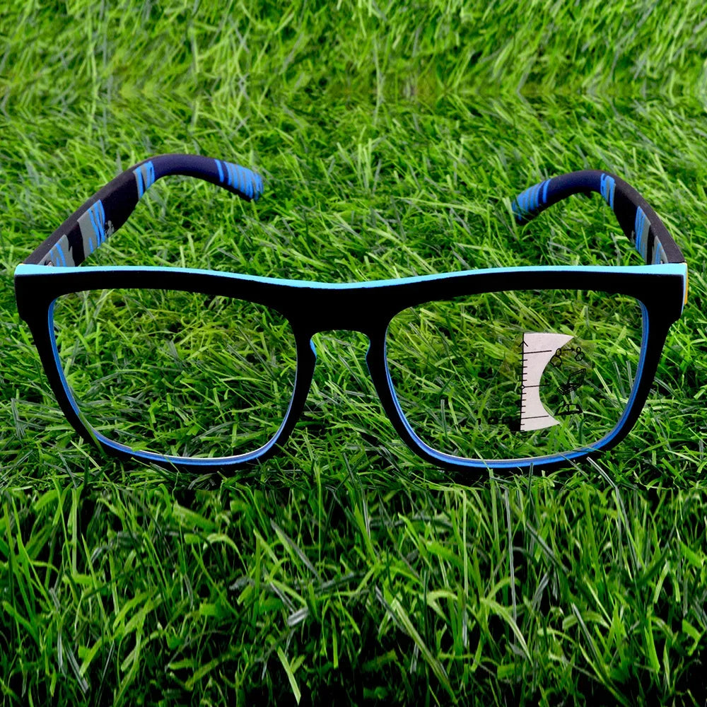 HANDCRAFTED Oversized Square Blue Frame Progressive Multifocal Limited Reading Glasses