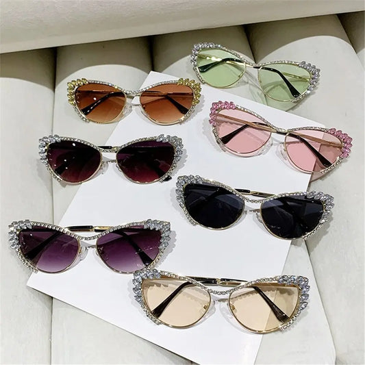 RHINESTONE Oversized Diamond Sunglasses for Women Men Fashion Cat Eye Rhinestone Sunglasses Bling Jeweled Frame Costume Party Glasses