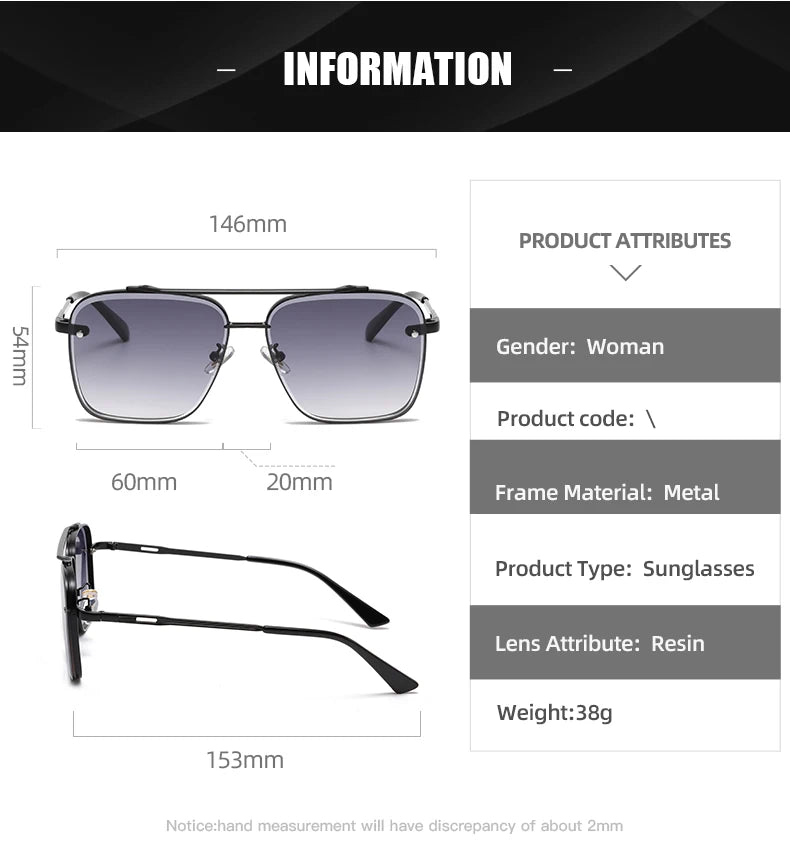 Gradient Color Sunglasses Large Metal Frame Sunglasses UV400 Protection