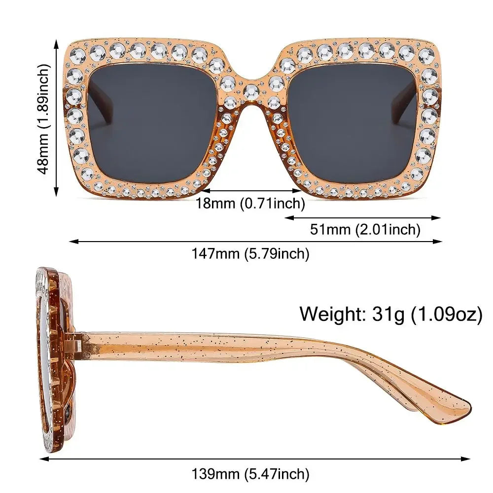 2024 New Crystal Oversized Sunglasses Rhinestone Square Diamond Sunglasses Retro Big Frame Sparkling Glasses