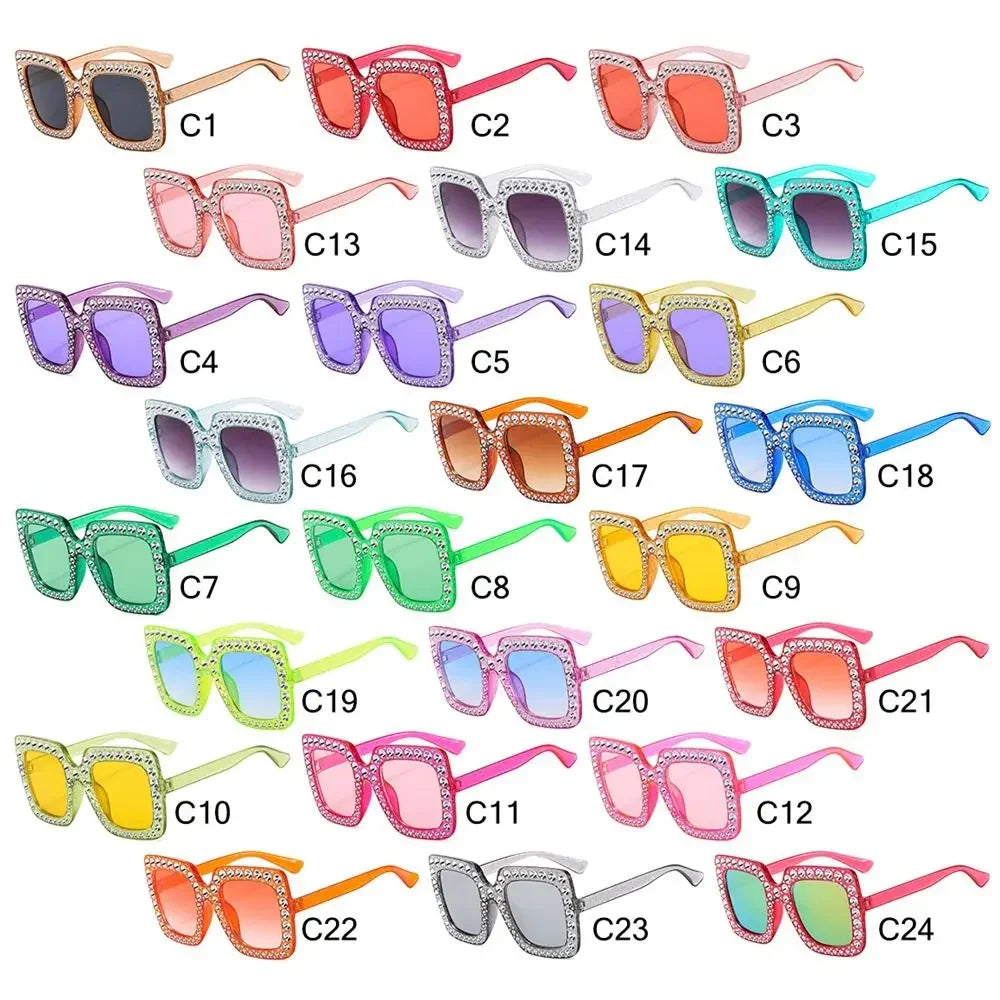 2024 New Crystal Oversized Sunglasses Rhinestone Square Diamond Sunglasses Retro Big Frame Sparkling Glasses