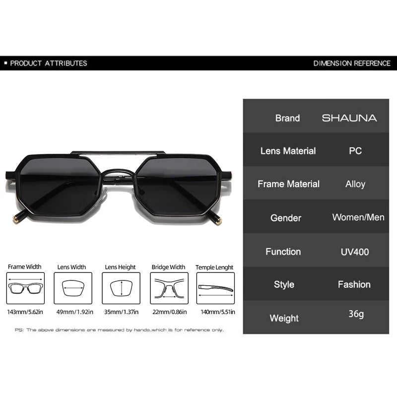 Retro Double Bridges Polygon Small Square Sunglasses Fashion Clear Ocean Gradient Lens Eye Metal Frame